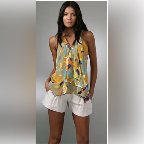 DVF Y2K Multicolor Printed Falyn Halter Top Handkerchief Hem Silk Stylish - Picture 1 of 12
